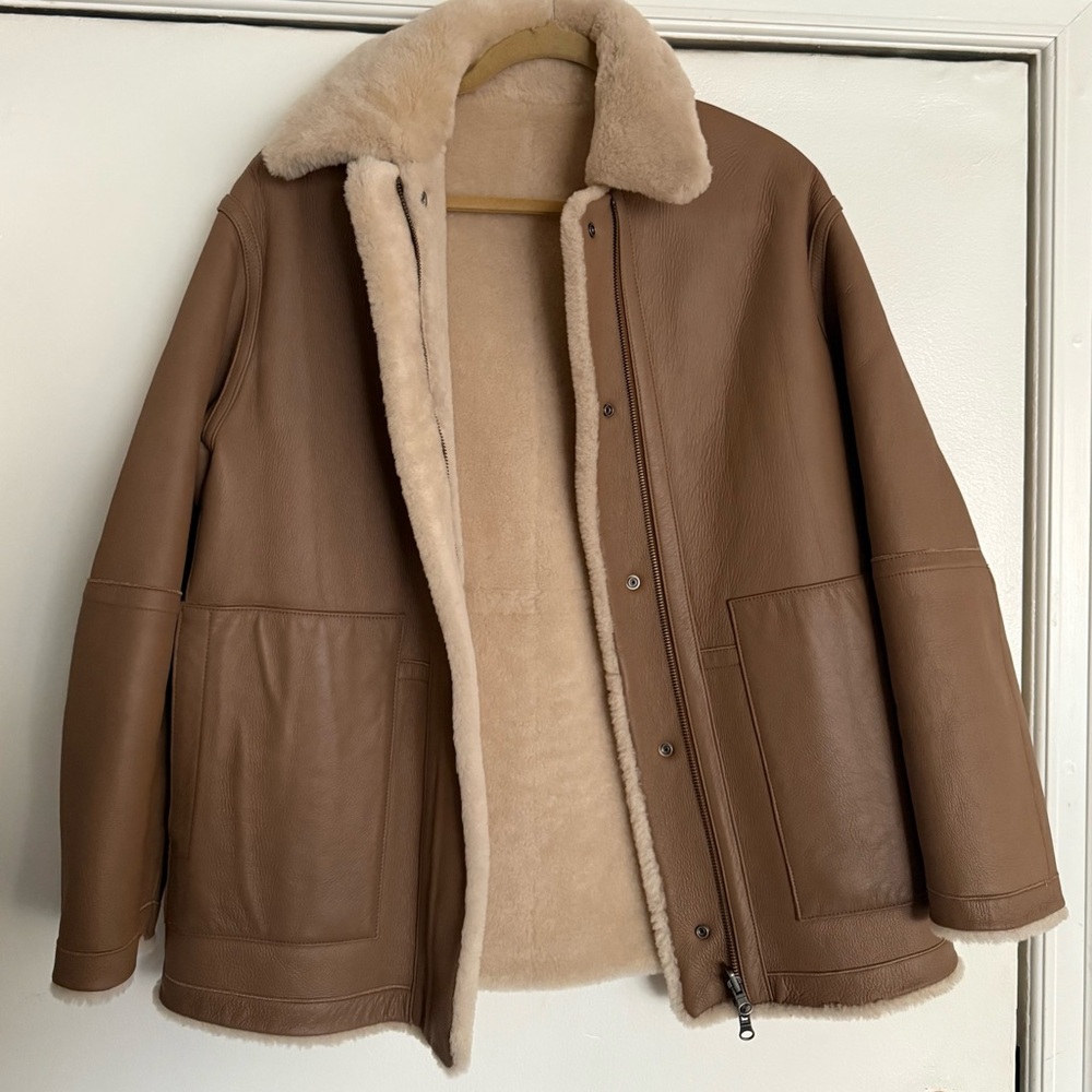 VINCE Reversible Leather and Shearling Jacket - Picture 6 of 11